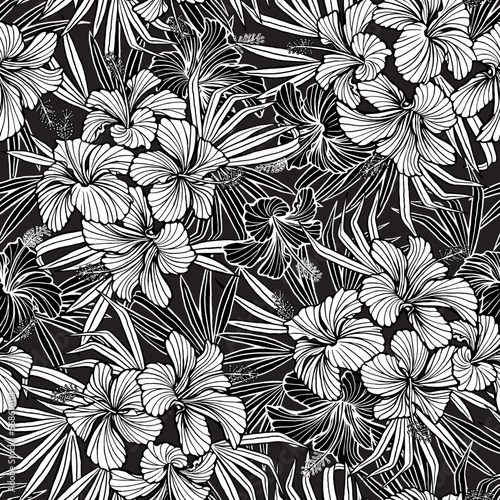 SEAMLESS BLOCK PRINT HAWAIIAN FLORAL PATTERN SWATCH