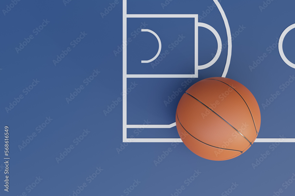 basket ball stadium line and ball, 3d rendering