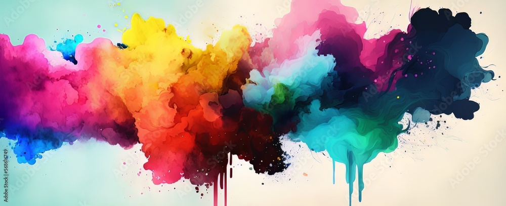 Fototapeta premium Abstract colorful clouds wet watercolor splash beautiful painting background. Generative AI technology.