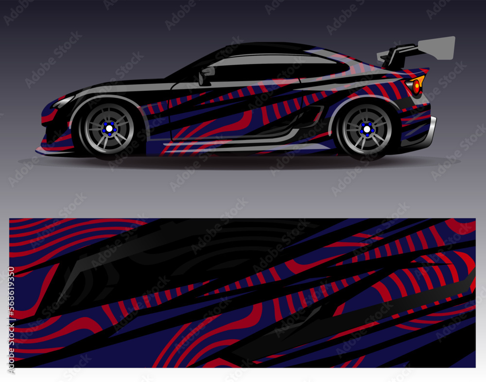 Car wrap design vector. Graphic abstract stripe racing background kit designs for wrap vehicle  race car  rally  adventure and livery