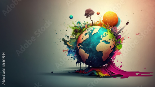 World art day graphic illustration background with copy space. Generative ai.