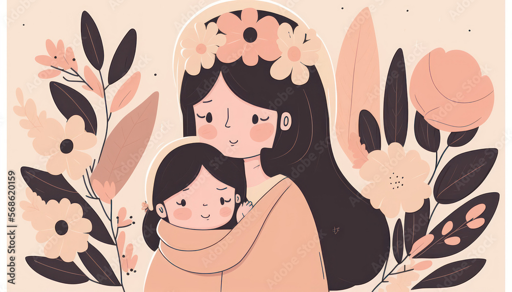 Hand drawn Mother day graphic illustration banner template copy space background. Generative ai. Hand drawn Mother day graphic illustration banner template copy space background. Generative ai.