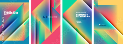 Set of abstract backgrounds - overlapping triangles with fluid gradients design. Collection of covers  templates  flyers  placards  brochures  banners