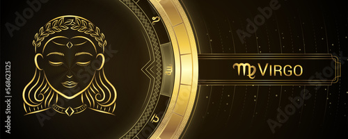 Maiden Virgo Zodiac Star Sign, Symbol Background, Horoscope Astrology and Fortune-Telling, Backdrop Banner Tarot-Reading.