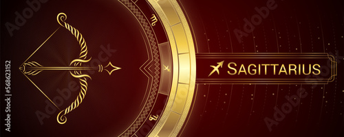 Archer Sagittarius Zodiac Star Sign, Symbol Background, Horoscope Astrology and Fortune-Telling, Backdrop Banner Tarot-Reading.