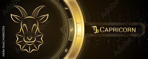 Sea-Goat Capricorn Zodiac Star Sign, Symbol Background, Horoscope Astrology and Fortune-Telling, Backdrop Banner Tarot-Reading.