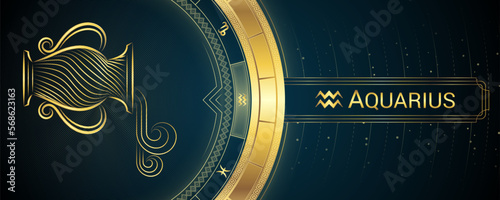 Water-Bearer Aquarius Zodiac Star Sign, Symbol Background, Horoscope Astrology and Fortune-Telling, Backdrop Banner Tarot-Reading.