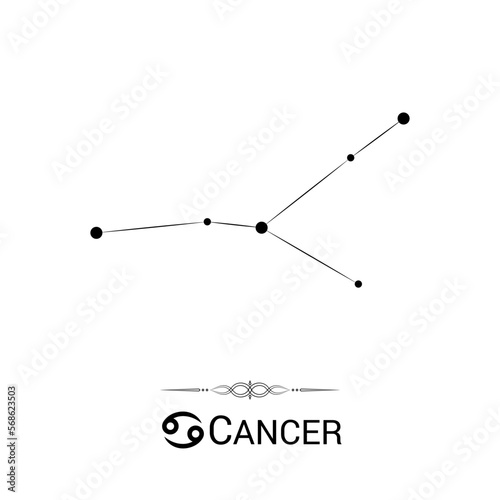 Cancer Zodiac Symbol Stars Stellar Constellation Black-White Silhouette Isolated on White Background