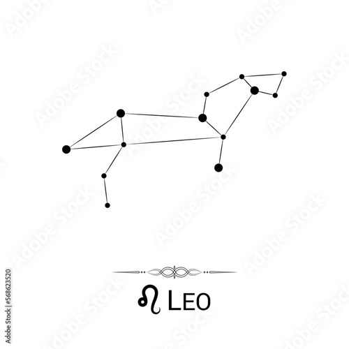 Leo Zodiac Symbol Stars Stellar Constellation Black-White Silhouette Isolated on White Background
