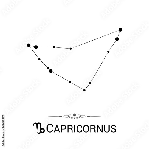 Capricornus Zodiac Symbol Stars Stellar Constellation Black-White Silhouette Isolated on White Background