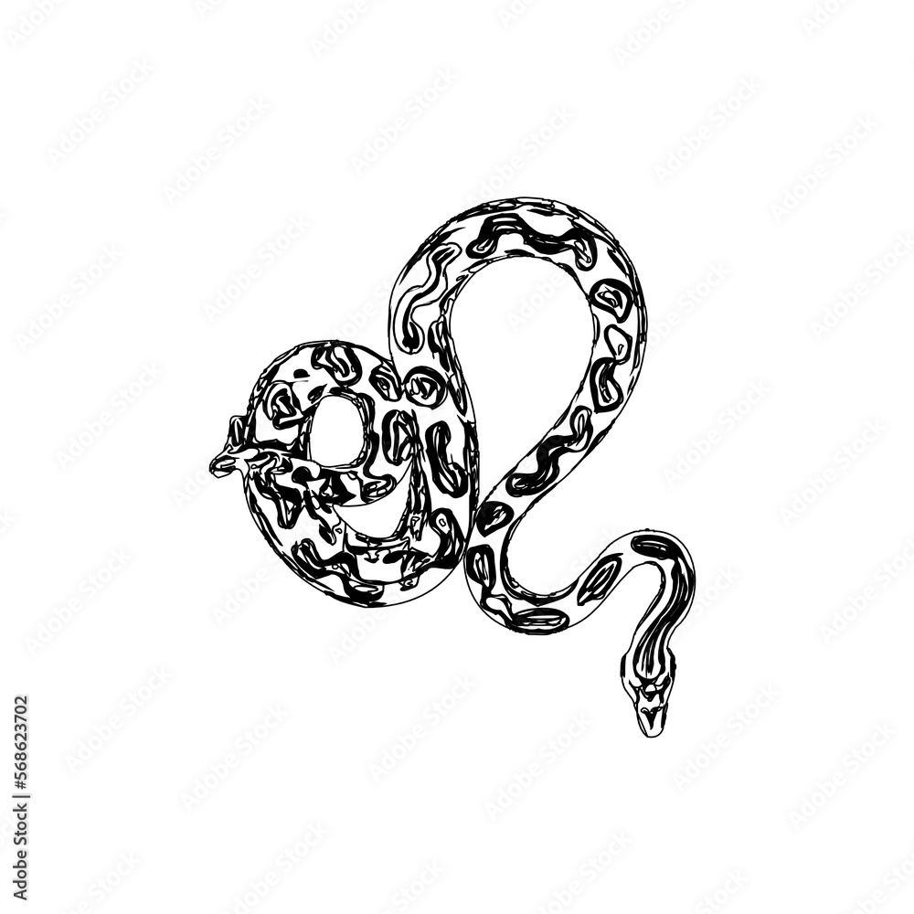 Black and white sketch of a snake with transparent background Black and white sketch of a snake with transparent background