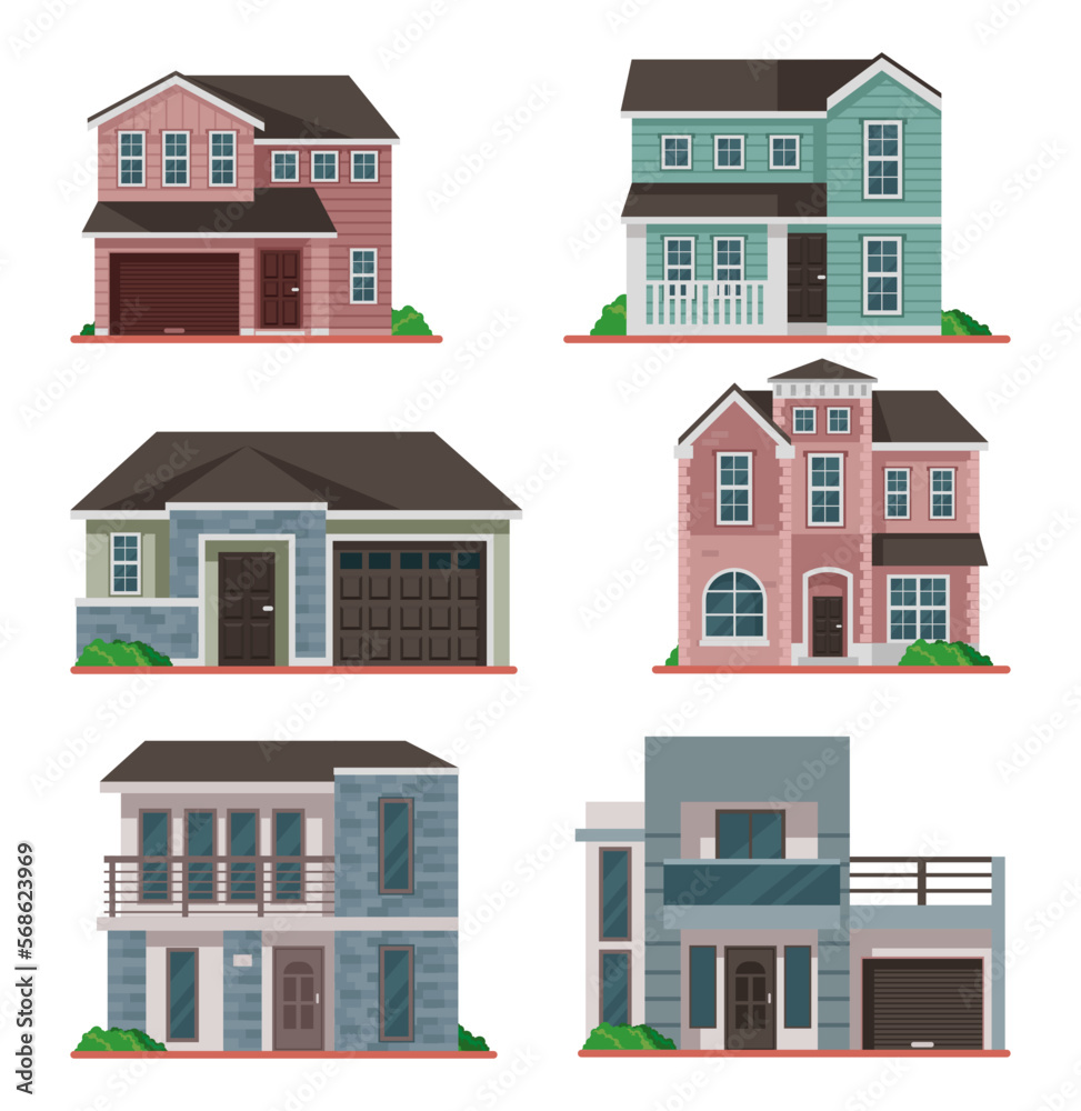 House exterior front view vector illustration with roof. Modern. Townhouse building apartment