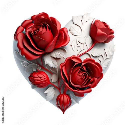 3d white heart with red roses women's day