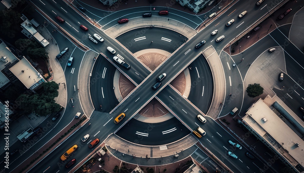 Aerial Panoramic View Of Busy Urban Streets And Intersections : Stunning Drone Footage Showcasing Overhead Bird's Eye Perspective (Generative AI) Aerial Panoramic View Of Busy Urban Streets And Intersections : Stunning Drone Footage Showcasing Overhead Bird's Eye Perspective (Generative AI)
