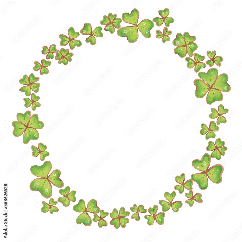 Clover round wreath illustration for decoration on St. Patrick's Day and spring season. Clover round wreath illustration for decoration on St. Patrick's Day and spring season.