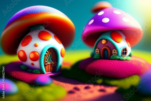fantasy background mushroom house generative AI