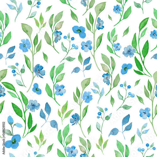 Watercolor seamless pattern with flowers. Hand drawn floral illustration isolated on white background. 