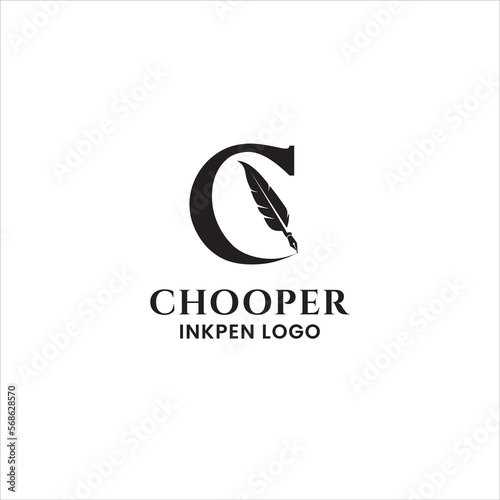 feather ink pen initial C design logo for publishing or printing book companies.