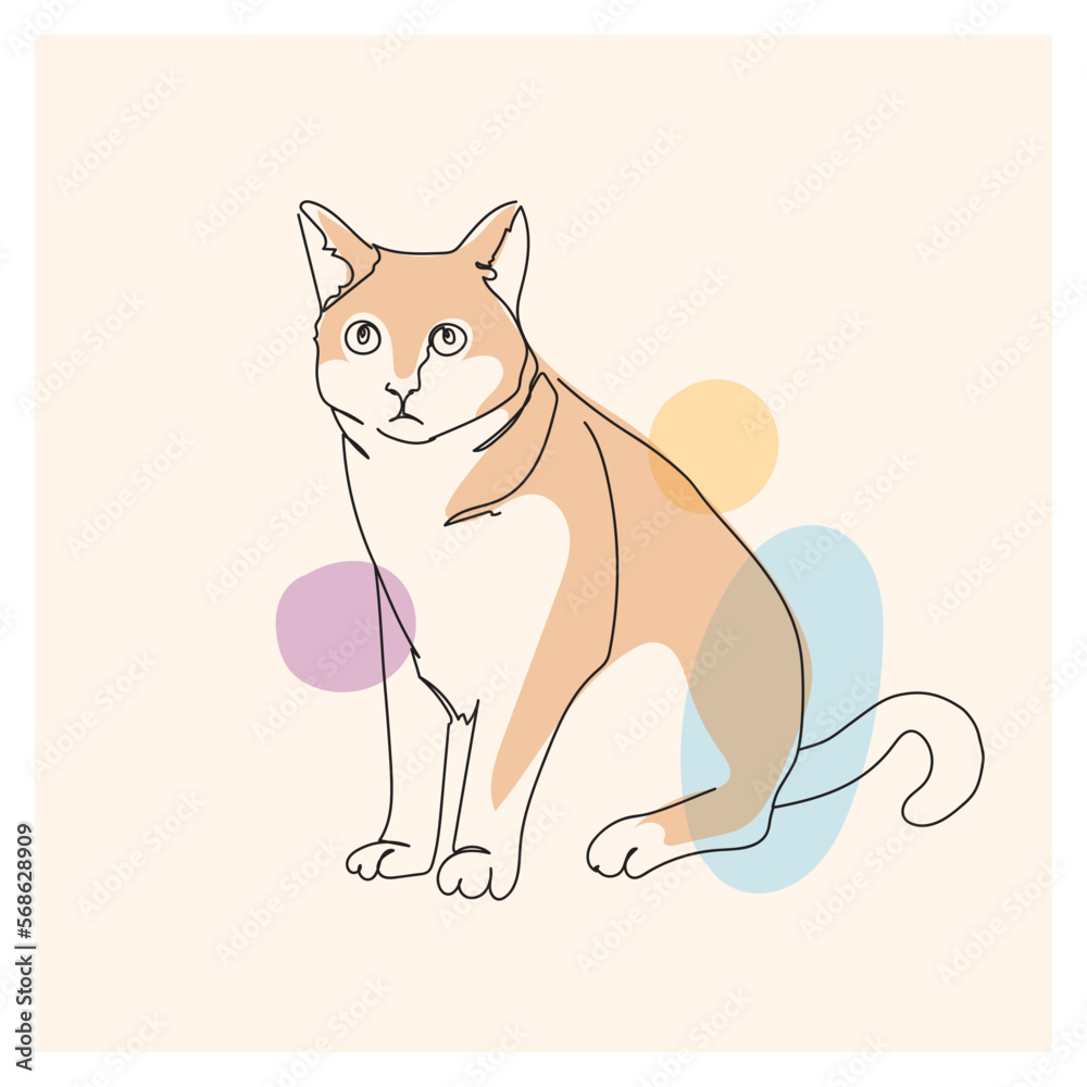 Continuous line drawing of a cat pet vector illustration.