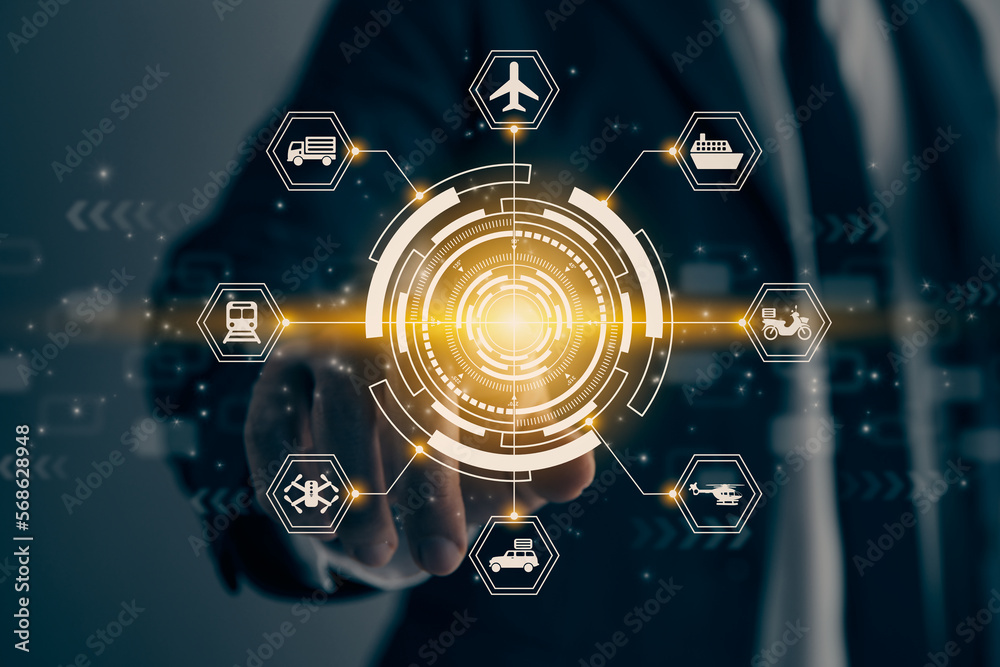 Businessman Hand and Finger Touch Hexagon UI HUD Logistics Icon in Vintage Tone Businessman Hand and Finger Touch Hexagon UI HUD Logistics Icon in Vintage Tone