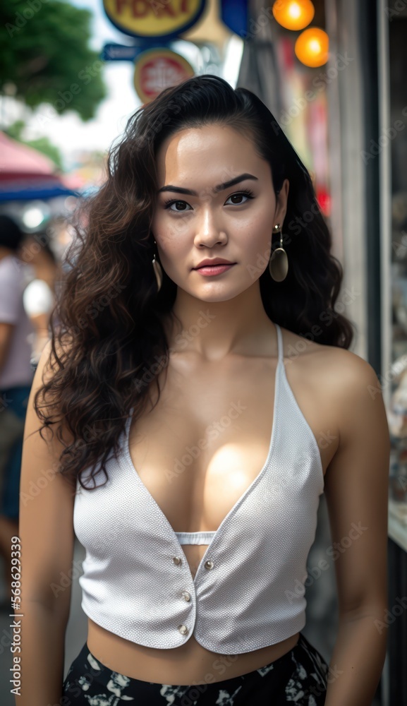 Very attractive sexy Thai ladies posing in Bangkok. generative ai