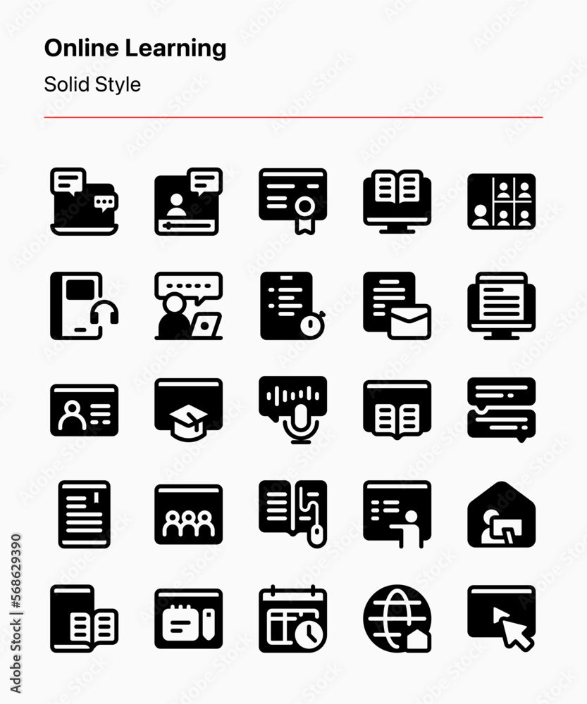 Customizable set of online learning icons for app and website ...