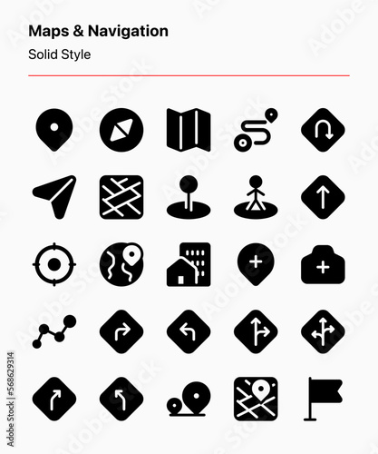 Customizable map and navigation icons consisting of navigational elements. Perfect for apps, websites, businesses, presentations, ads, marketing, and other projects