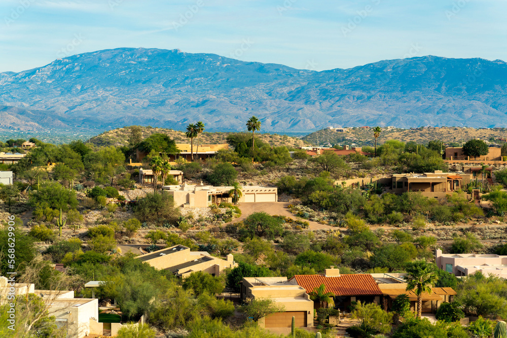 Rolling hills of arizona in the wilderness and rural areas of suburban mansion community in southwestern united states