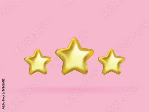 Golden stars 3d. Achievements for games. Customer rating feedback concept from client about employee of website. Realistic 3d design. For mobile applications. Vector illustration