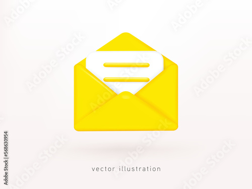Envelope with paper documents icon floating elements. 3D Vector Illustrations