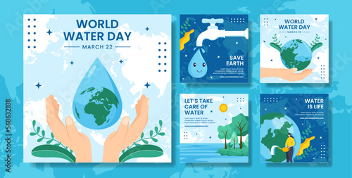 World Water Day Social Media Post Flat Cartoon Hand Drawn Templates Illustration