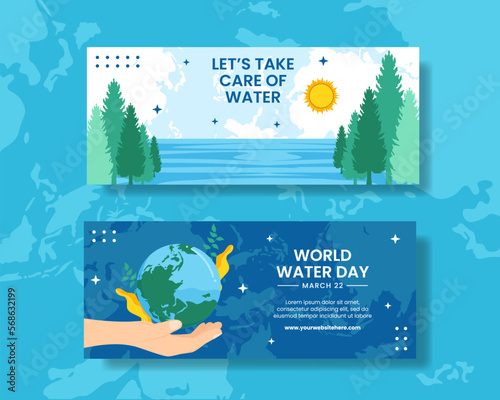 World Water Day Horizontal Banner Flat Cartoon Hand Drawn Templates Illustration