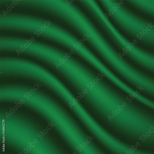Abstract background of green fabric texture. Wallpaper luxury by soft curve of canvas and wave. Illustration background of green cloth and satin.