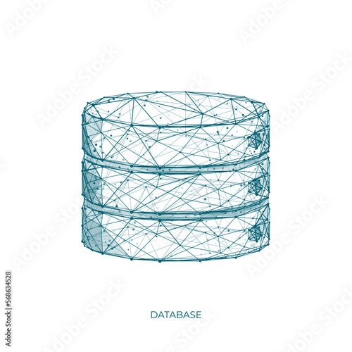 Database. Technology polygonal data server on white background. Isolated vector illustration. Low poly wireframe computer concept.