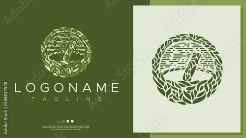  Vintage nature leaf mortar and pestle logo branding