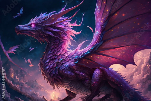 A Majestic Dragon of Pink and Purple