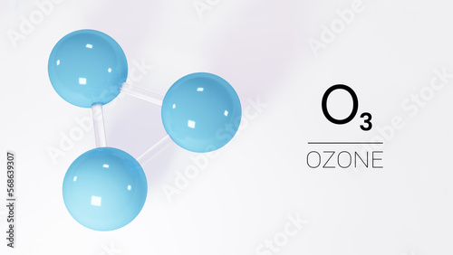 Fototapeta Naklejka Na Ścianę i Meble -  Ozone (O3) molecular structure 3d illustration. chemical and structural formula. Trioxygen or three oxygen atoms background design.