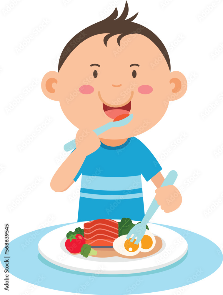 kid boy eating healthy food vector illustration kid boy eating healthy food vector illustration