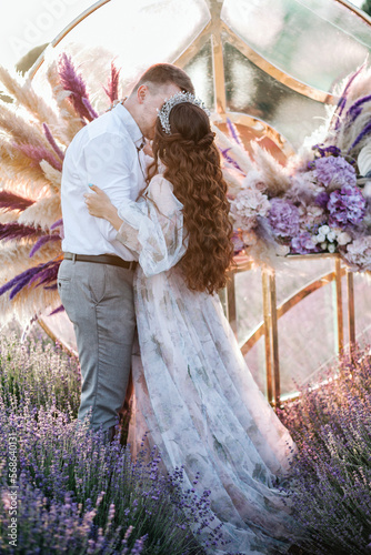 Wedding for two on a lavender field. Gorgeous wedding couple.