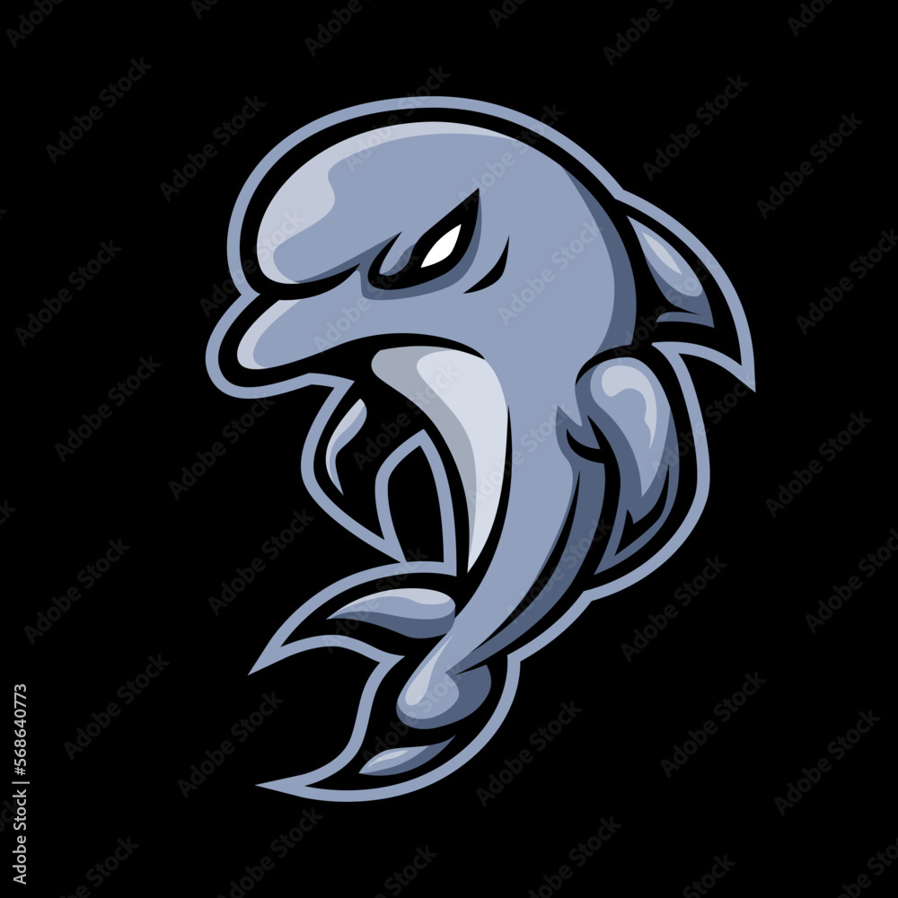 Dolphin mascot logo design vector with modern illustration concept style for badge, emblem and t-shirt printing. Illustration of a dolphin carrying a crystal ball for esports team Dolphin mascot logo design vector with modern illustration concept style for badge, emblem and t-shirt printing. Illustration of a dolphin carrying a crystal ball for esports team