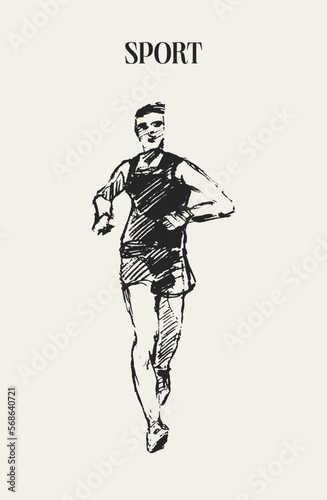 Sketch of a runner silhouette, running man isolated on background. Vector illustration © Alexandr Bakanov