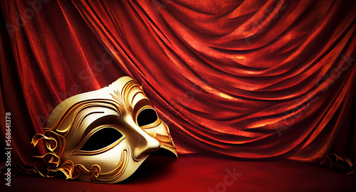 Opera art mask on stage, costume Venice vintage party, Opera day, Generative AI