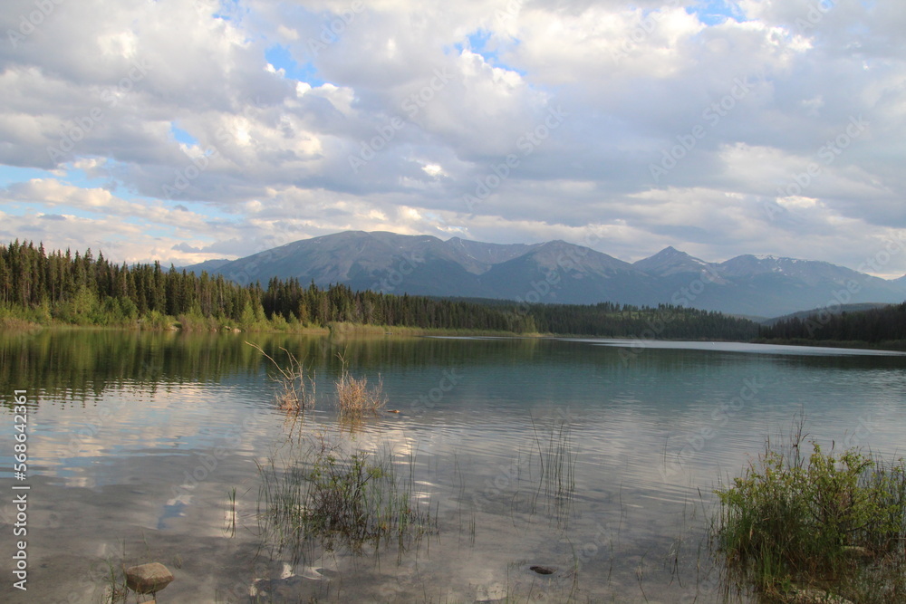 reflection of clouds in lake, Jasper National Park, Alberta