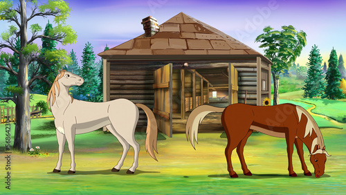 Horses at the ranch illustration