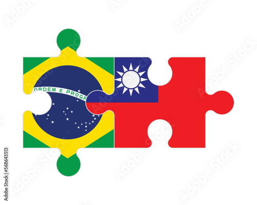 Puzzle of flags of Brazil and Taiwan, vector photo