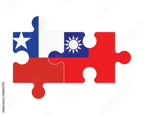 Puzzle of flags of Chile and Taiwan, vector photo