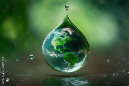 World water day. Globe Concept design for planet earth made of water illustration, nature, green, generative ai