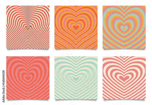 Retro heart backgrounds. Love striped backdrop vector set