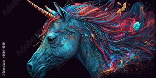 Colored unicorn psychedelic illustration