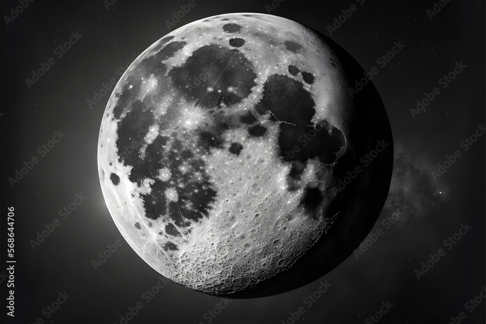 Fototapeta premium Black and white details of moon texture concept made with Generative AI